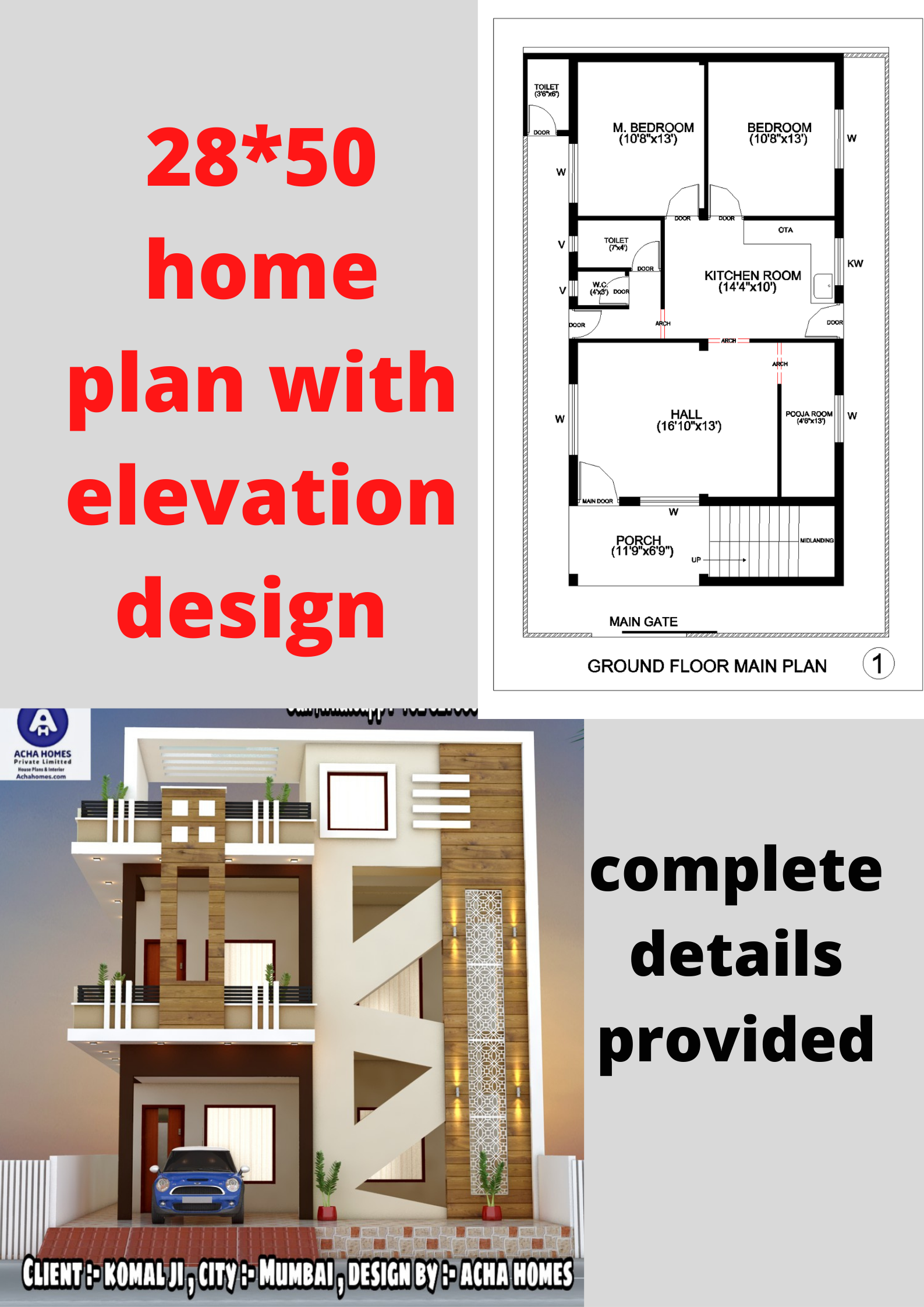 28×50 home plan with 3d design